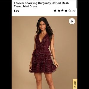 Forever Sparkling Burgundy Dotted Mesh Tiered Mini Dress